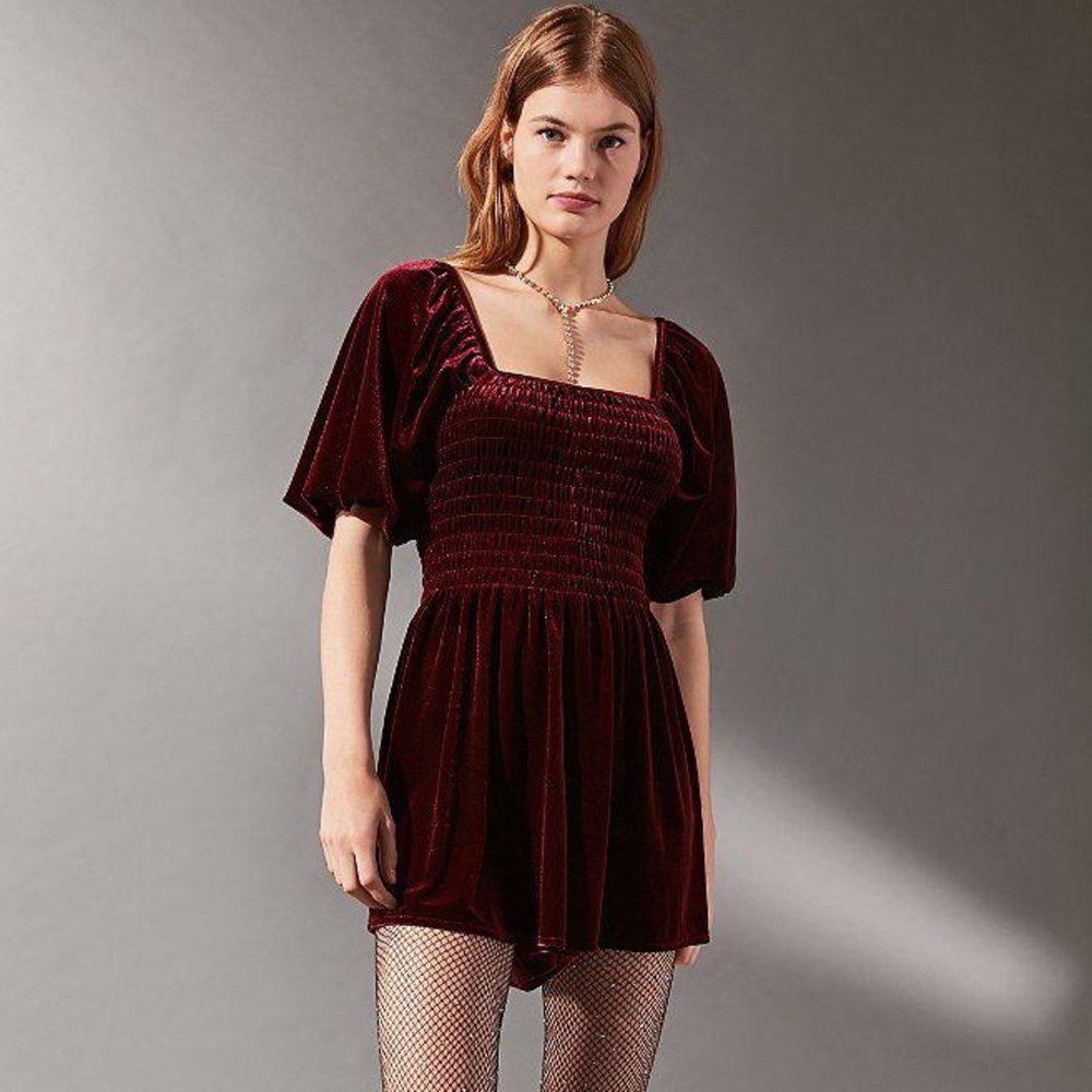 Urban Outfitters Smocked Velvet Romper